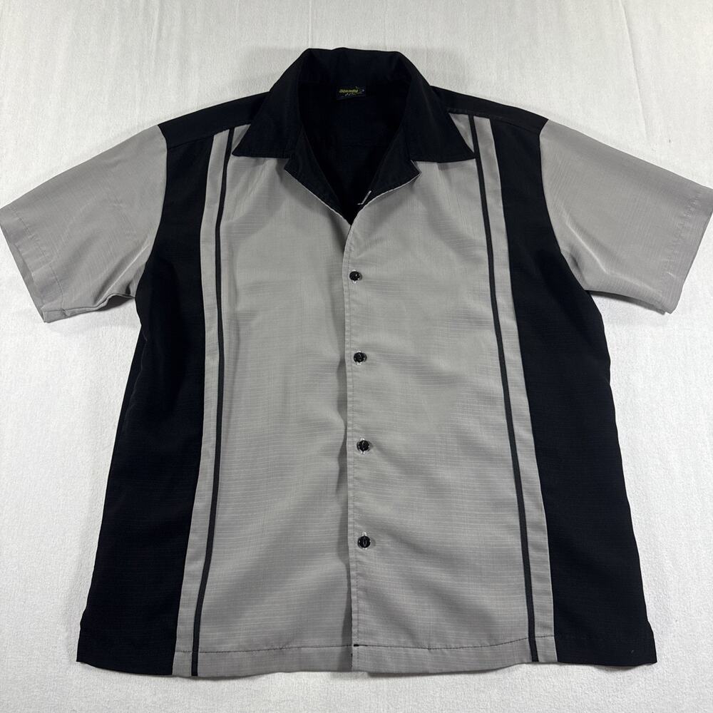Steady Classics Bowling Shirt Grey Black Vintage Style Made In USA Medium